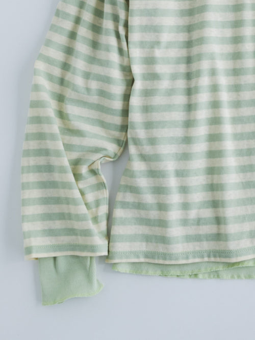 MEYAME BORDER DOUBLE LONG SLEEVE TEE GREEN