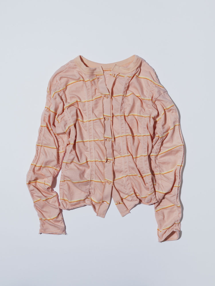 MEYAME TUCKED JACQUARD BORDER CARDIGAN PULLOVER MEY-2500 PINK