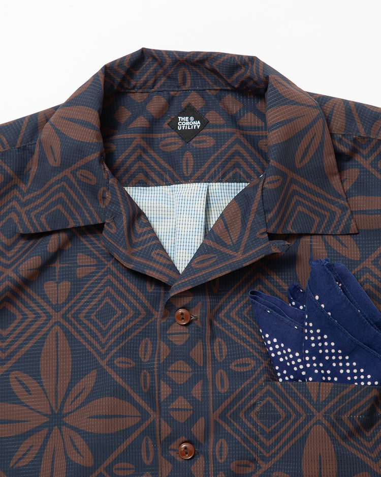 THE CORONA UTILITY  CS097 - FRENCH CAFE SHIRT S/S / Charcoal Grey × Brown CS097-26-02