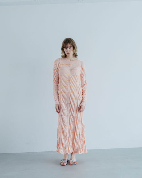 MEYAME   TUCKED JACQUARD BORDER DRESS MEY-2230 PINK