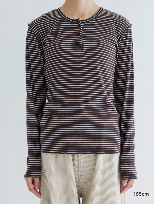 MEYAME BORDER SOFT RIB HENRY NECK MEY-2503 BROWN*PINK