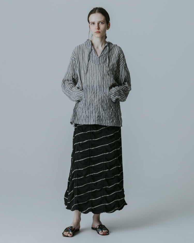 MEYAME TUCKED JACQUARD BORDER SKIRT MEY-2432 BLACK