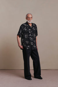 OLD JOE BRAND  ORIGINAL PRINTED OPEN COLLAR SHIRTS (PALM TREE) Short-sleeve BLACK 261OJ-SH23