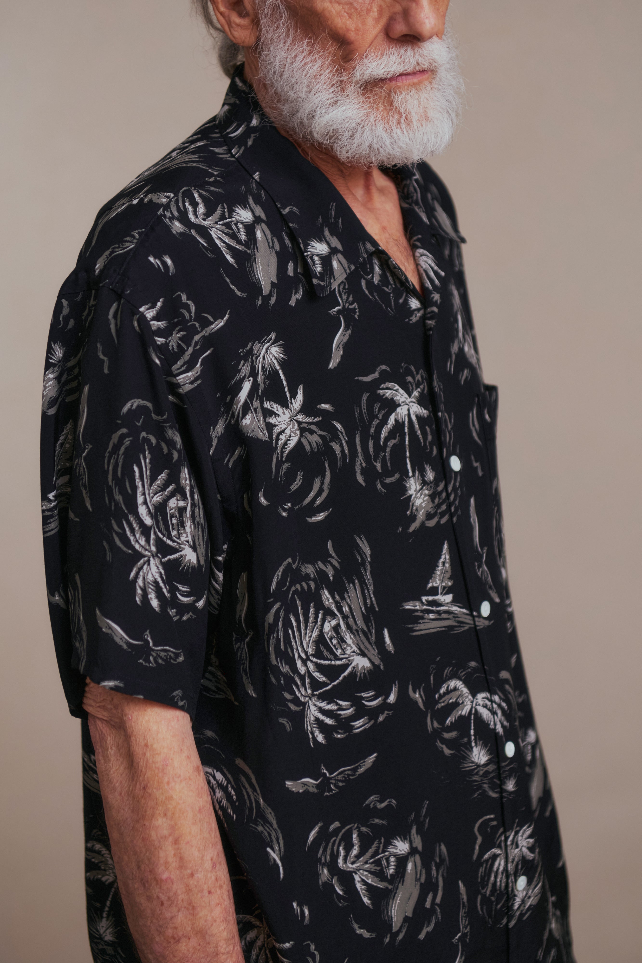 OLD JOE BRAND ORIGINAL PRINTED OPEN COLLAR SHIRTS (PALM TREE