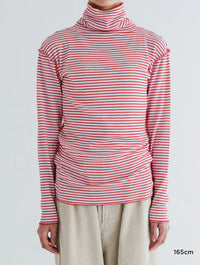 MEYAME BORDER SOFT RIB TURTLENECK MEY-2501 PINK*RED