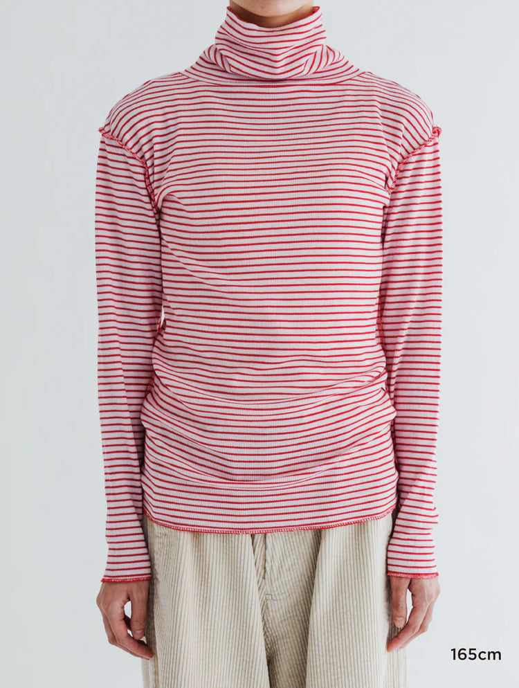 MEYAME BORDER SOFT RIB TURTLENECK MEY-2501 PINK*RED