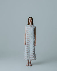 MEYAME　TUCKED JACQUARD BORDER SLEEVELESS DRESS MEY-2403 HEATHERGREY