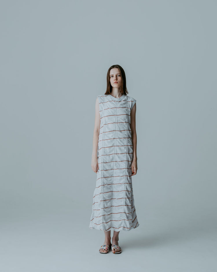 MEYAME　TUCKED JACQUARD BORDER SLEEVELESS DRESS MEY-2403 HEATHERGREY