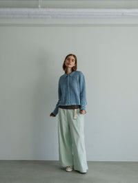 MEYAME CORDUROY SIDE LINE WIDE PANTS MEY-2518 LIGHT GREEN