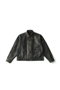 OLD JOE BRAND   PATINA HORSE-HIDE RIVETED JACKET 262OJ-JK17 PATINA BLACK