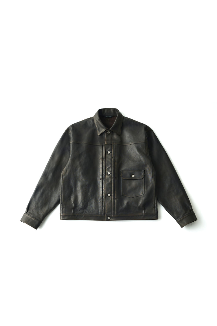 OLD JOE BRAND   PATINA HORSE-HIDE RIVETED JACKET 262OJ-JK17 PATINA BLACK
