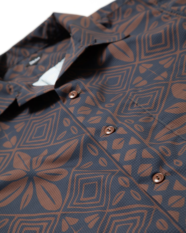 THE CORONA UTILITY  CS097 - FRENCH CAFE SHIRT S/S / Charcoal Grey × Brown CS097-26-02