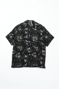 OLD JOE BRAND  ORIGINAL PRINTED OPEN COLLAR SHIRTS (PALM TREE) Short-sleeve BLACK 261OJ-SH23