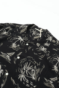 OLD JOE BRAND  ORIGINAL PRINTED OPEN COLLAR SHIRTS (PALM TREE) Short-sleeve BLACK 261OJ-SH23