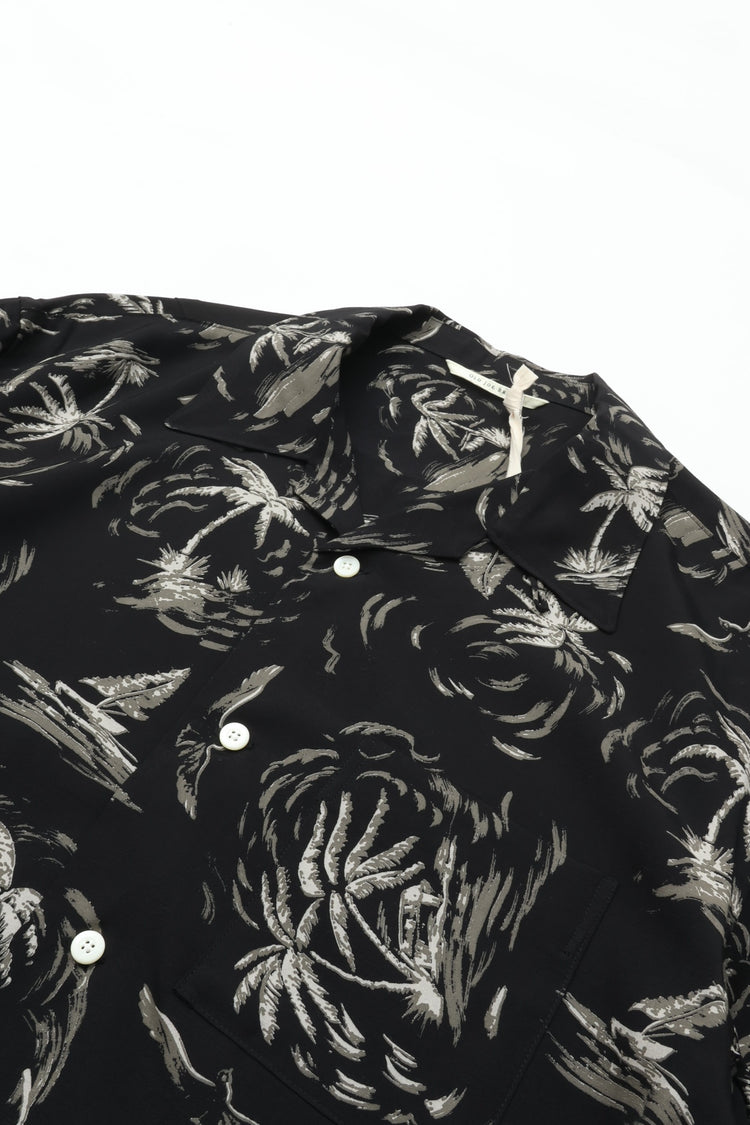 OLD JOE BRAND  ORIGINAL PRINTED OPEN COLLAR SHIRTS (PALM TREE) Short-sleeve BLACK 261OJ-SH23