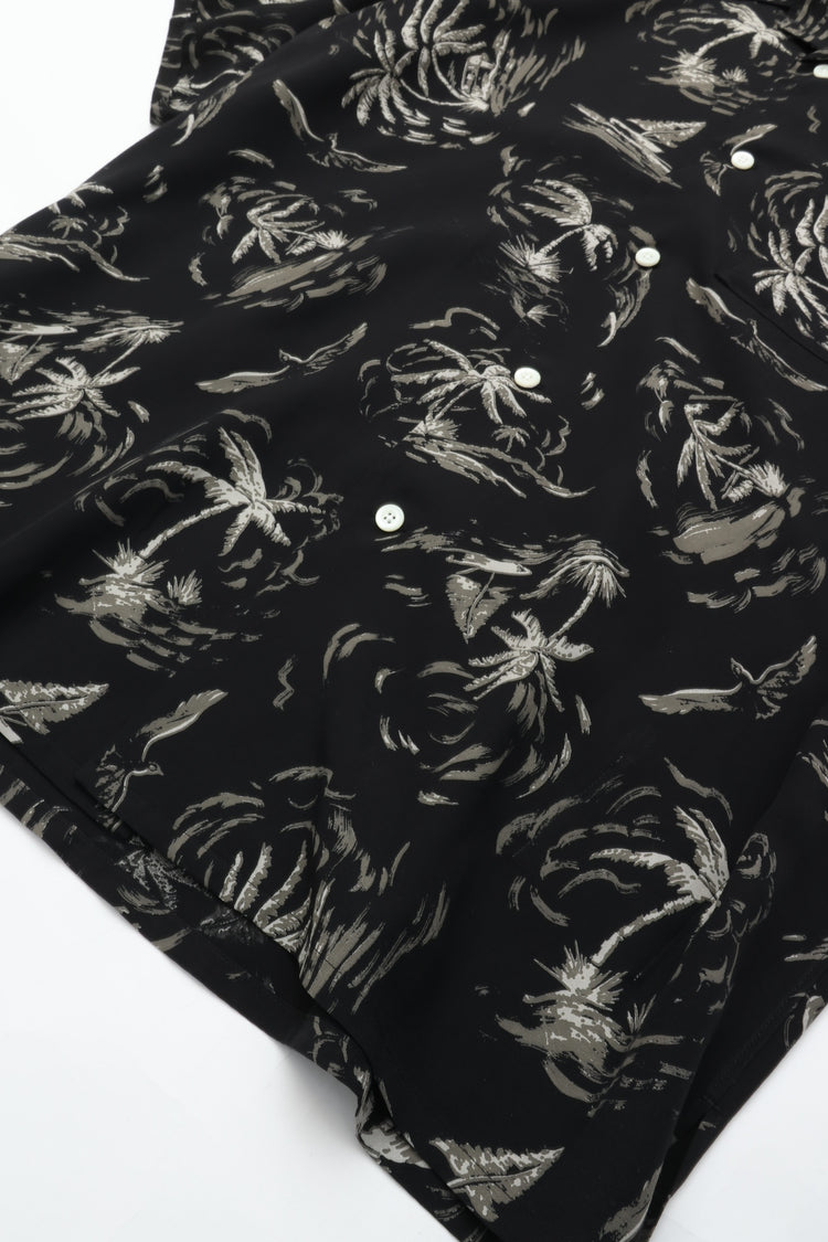 OLD JOE BRAND  ORIGINAL PRINTED OPEN COLLAR SHIRTS (PALM TREE) Short-sleeve BLACK 261OJ-SH23