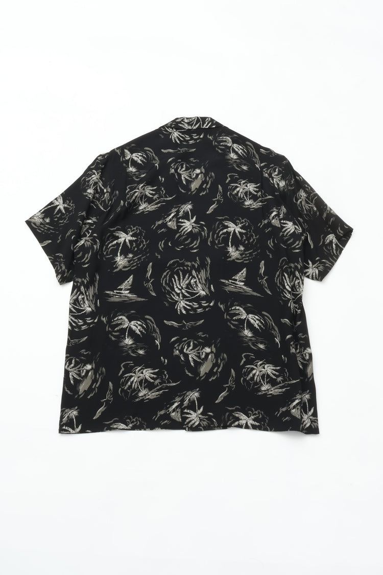 OLD JOE BRAND  ORIGINAL PRINTED OPEN COLLAR SHIRTS (PALM TREE) Short-sleeve BLACK 261OJ-SH23