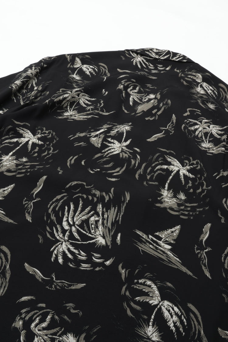 OLD JOE BRAND  ORIGINAL PRINTED OPEN COLLAR SHIRTS (PALM TREE) Short-sleeve BLACK 261OJ-SH23