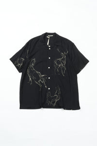 OLD JOE BRAND  ORIGINAL PRINTED OPEN COLLAR SHIRTS (ANIMAL DRAWING) Short-sleeve BLACK 261OJ-SH22