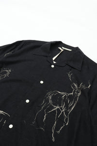 OLD JOE BRAND  ORIGINAL PRINTED OPEN COLLAR SHIRTS (ANIMAL DRAWING) Short-sleeve BLACK 261OJ-SH22