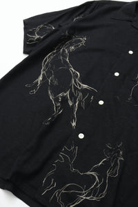 OLD JOE BRAND  ORIGINAL PRINTED OPEN COLLAR SHIRTS (ANIMAL DRAWING) Short-sleeve BLACK 261OJ-SH22