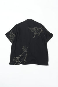OLD JOE BRAND  ORIGINAL PRINTED OPEN COLLAR SHIRTS (ANIMAL DRAWING) Short-sleeve BLACK 261OJ-SH22