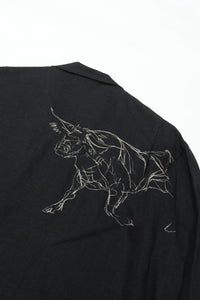 OLD JOE BRAND  ORIGINAL PRINTED OPEN COLLAR SHIRTS (ANIMAL DRAWING) Short-sleeve BLACK 261OJ-SH22