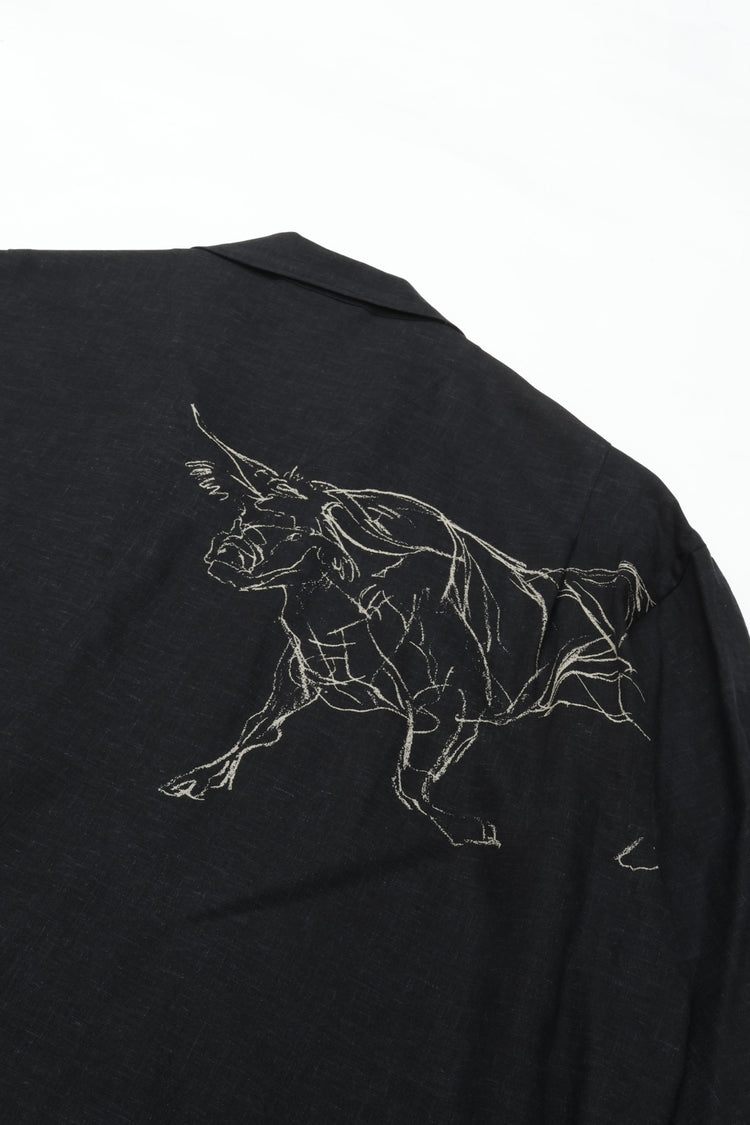 OLD JOE BRAND  ORIGINAL PRINTED OPEN COLLAR SHIRTS (ANIMAL DRAWING) Short-sleeve BLACK 261OJ-SH22
