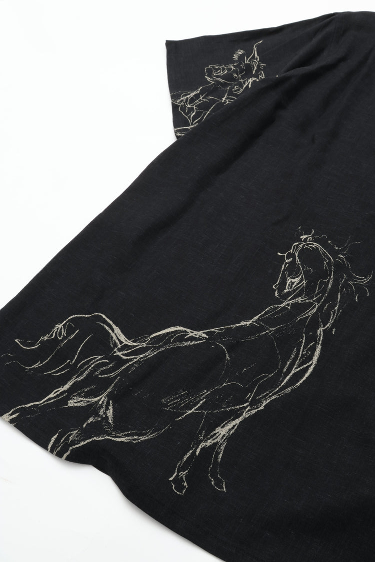 OLD JOE BRAND  ORIGINAL PRINTED OPEN COLLAR SHIRTS (ANIMAL DRAWING) Short-sleeve BLACK 261OJ-SH22