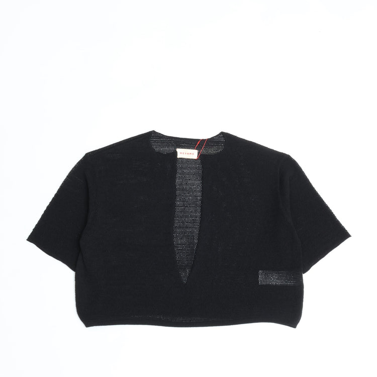 MEYAME / LONG SLIT HALF-SLEEVE KNIT BLACK