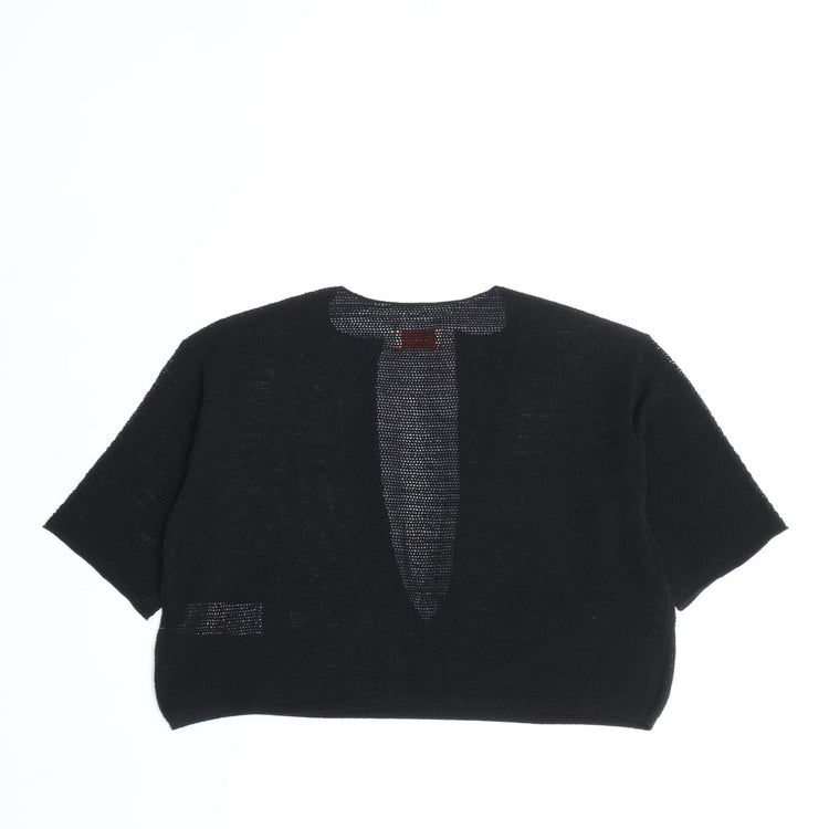 MEYAME / LONG SLIT HALF-SLEEVE KNIT BLACK