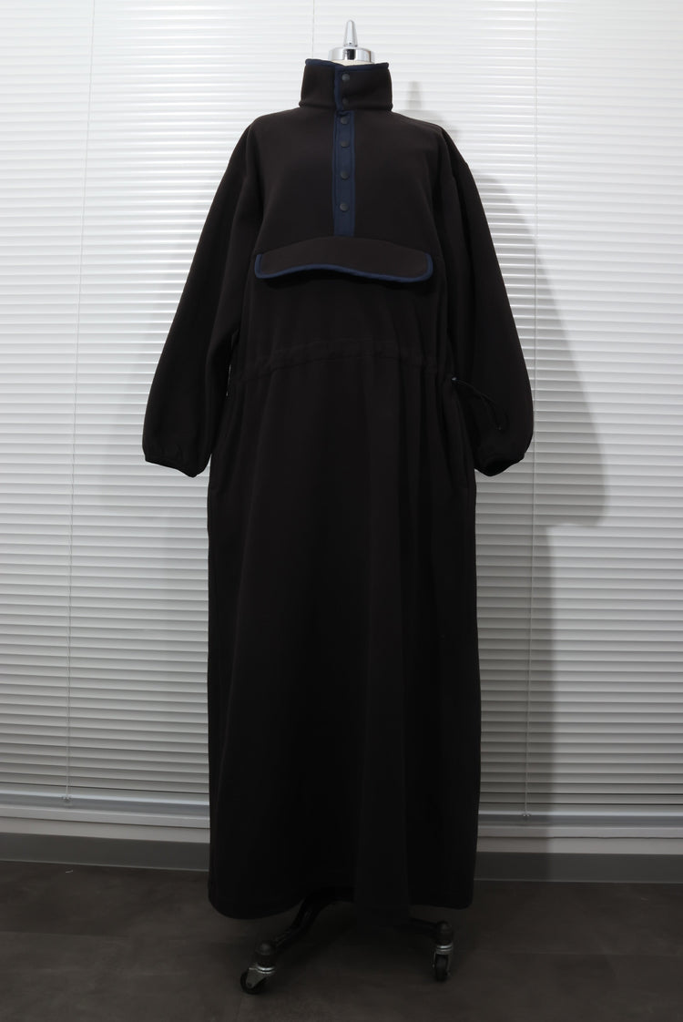 MEYAME / FLLECE SNAP LONG DRESS BLACK