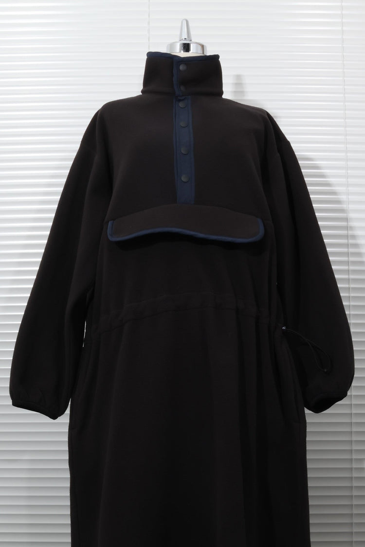 MEYAME / FLLECE SNAP LONG DRESS BLACK