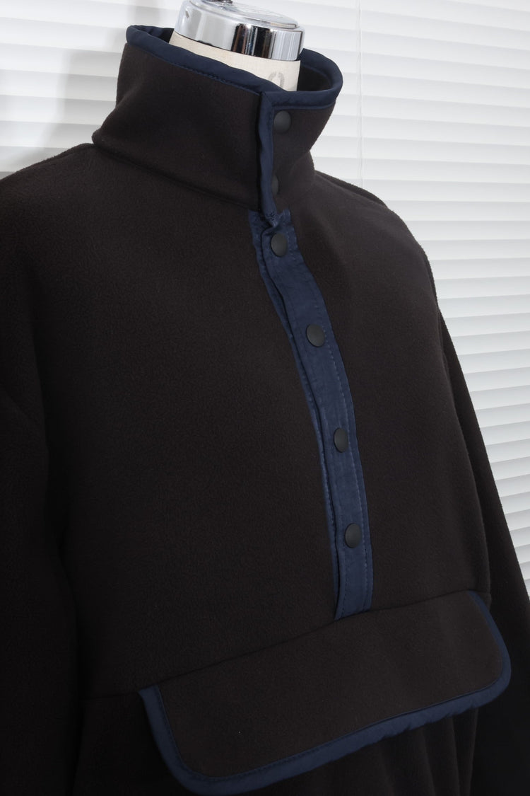 MEYAME / FLLECE SNAP LONG DRESS BLACK