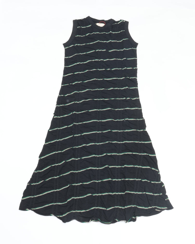 MEYAME　TUCKED JACQUARD BORDER SLEEVELESS DRESS MEY-2403 BLACK