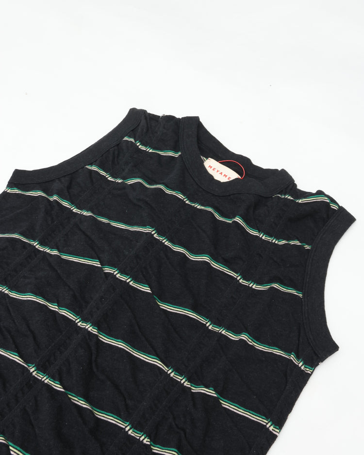 MEYAME　TUCKED JACQUARD BORDER SLEEVELESS DRESS MEY-2403 BLACK
