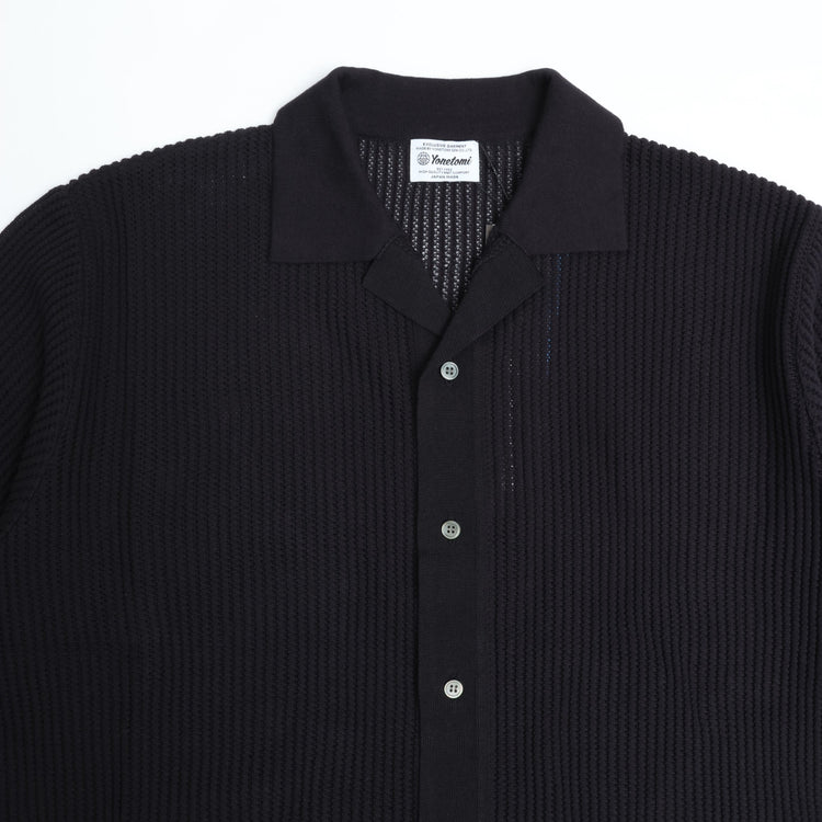 Yonetomi / COTTON SUKASHI KNIT SHIRT 14BLACK