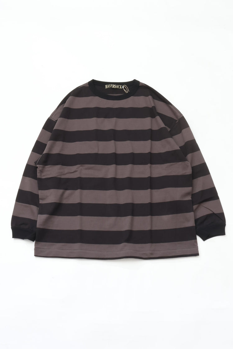 HAVERSACK  40/2度詰天竺ボーダーロングTシャツ 412620 CHARCOAL BLACK