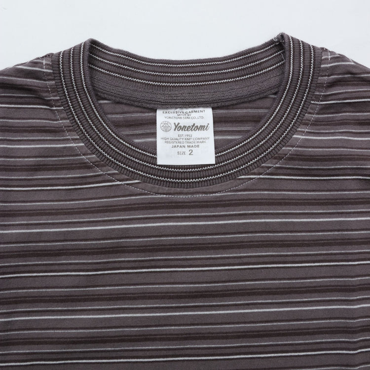 Yonetomi GARMENT DYED RANDOM BORDER T-SHIRT 12GRAY×WHITE