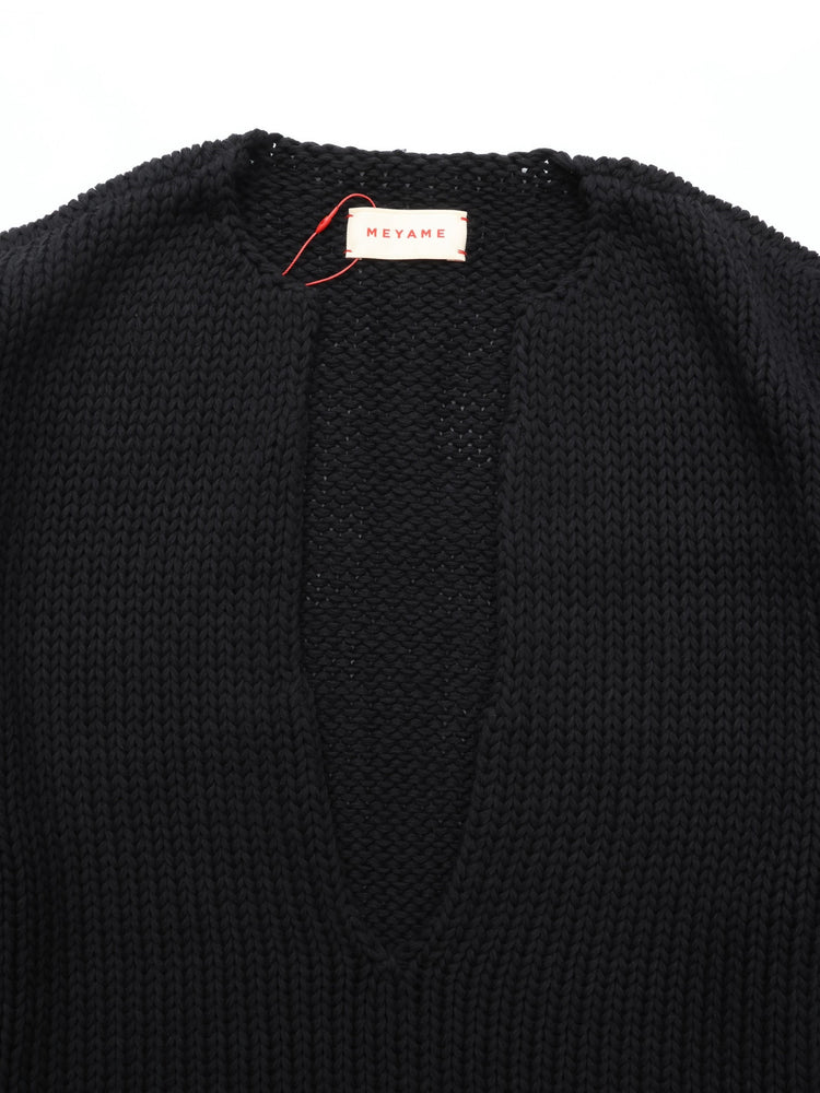 MEYAME  LONG SLIT KNIT BLACK