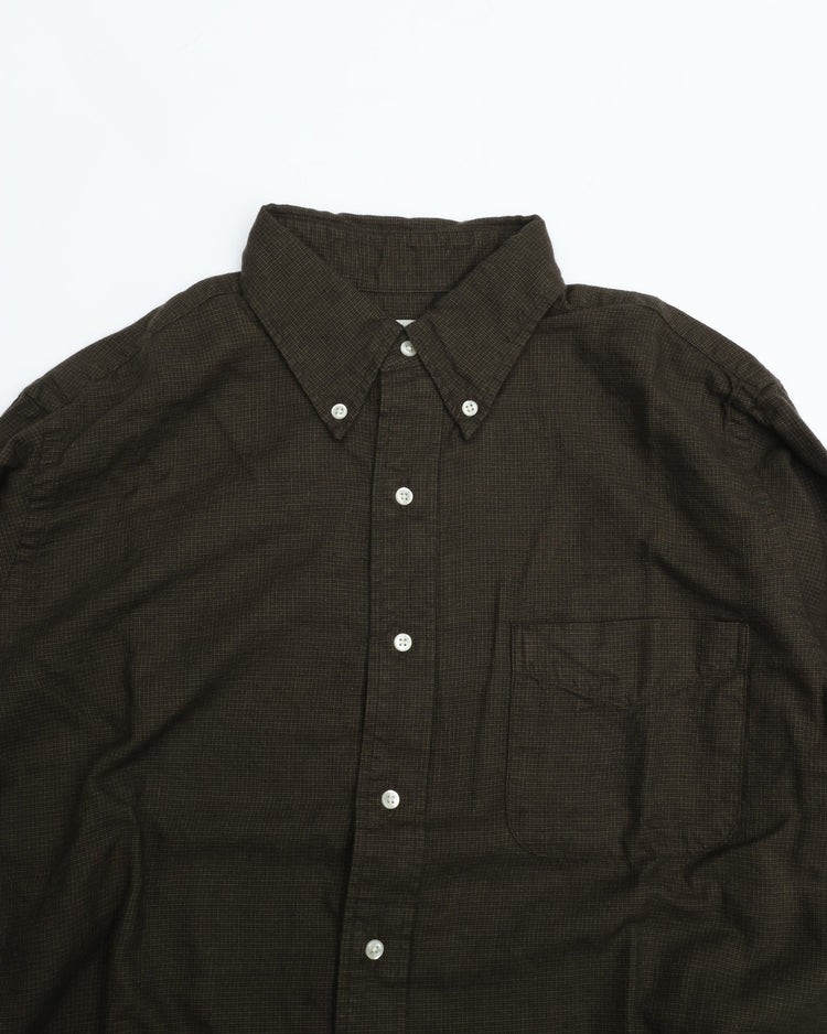orslow STANDARD BUTTON DOWN SHIRT SOFT SUBTLY BRUSHED MINI CHECK COFFEE BROWN