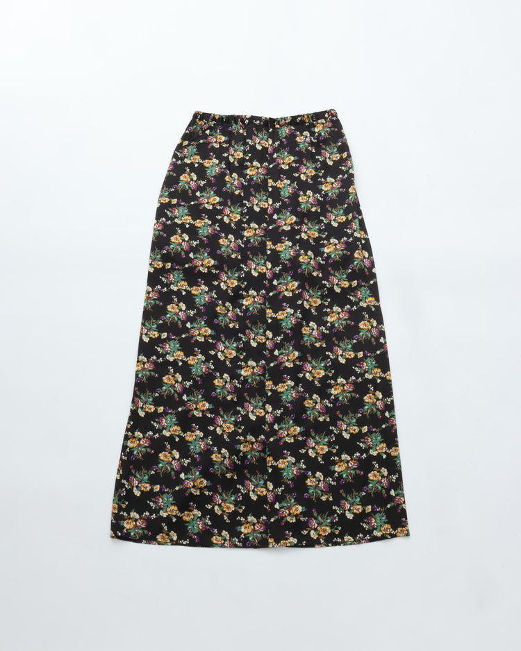 THE SHINZONE / FLOWER BOUQUET PRINTED SATIN SKIRT 07 BLACK
