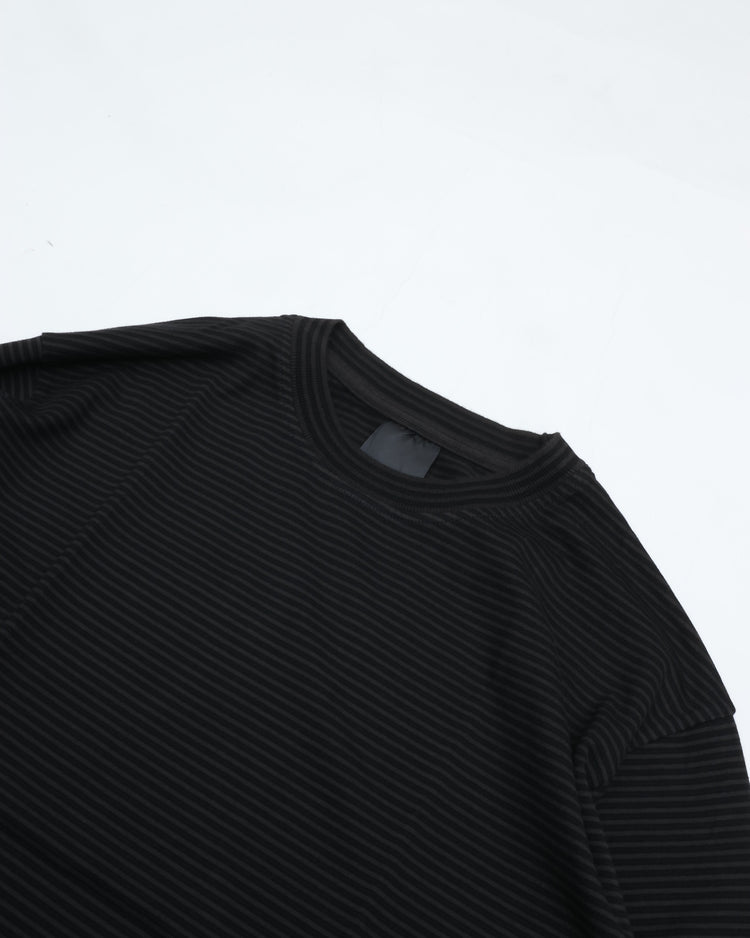 Yonetomi GARMENT DYED BORDER T-SHIRT〈LONG SLEEVE〉 19 OFF BLACK*OFF BLACK