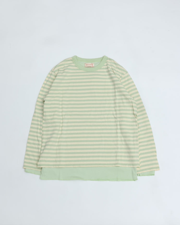 MEYAME  BORDER DOUBLE LONG SLEEVE TEE GREEN