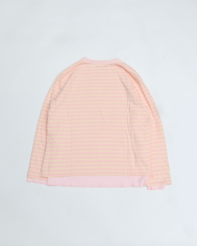 MEYAME BORDER DOUBLE LONG SLEEVE TEE PINK