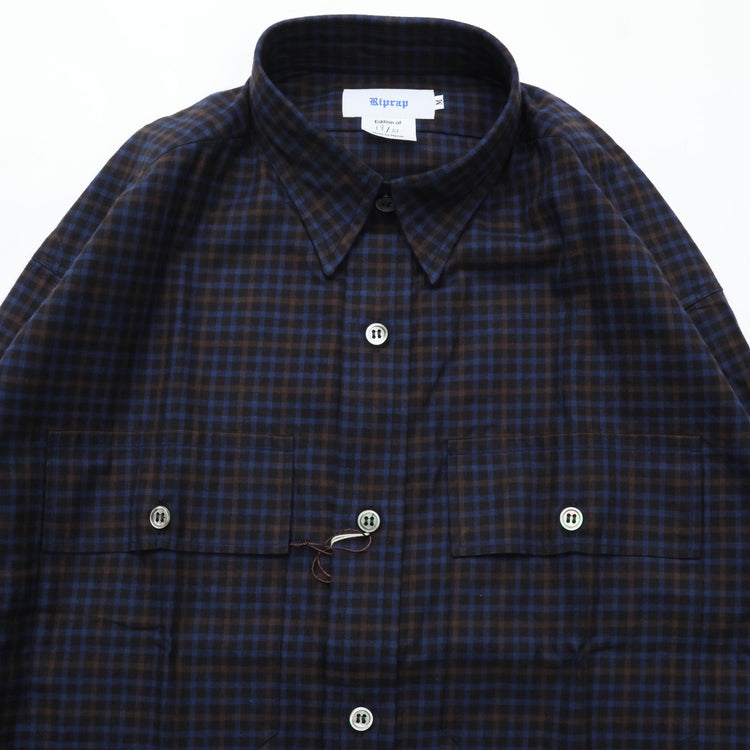 Riprap FLAP POCKET SHIRT (COTTON VIYELLA) NAVY/BROWN