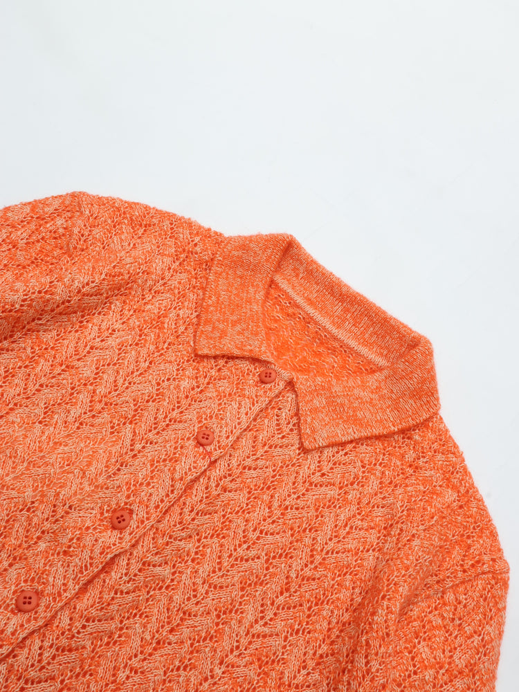 MEYAME WOOL LACE KNIT CARDIGAN MEY-2527 ORANGE
