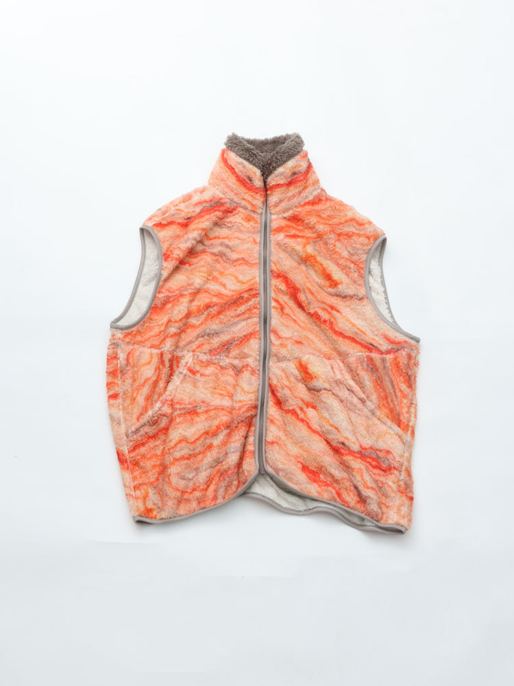 MEYAME PRINT SOLID REVERSIBLE FLEECE VEST MEY-2510 ORANGE