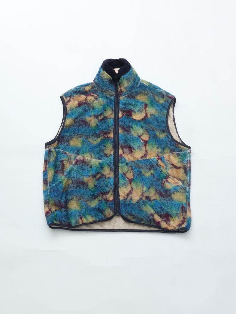MEYAME PRINT SOLID REVERSIBLE FLEECE VEST MEY-2510 BLUE