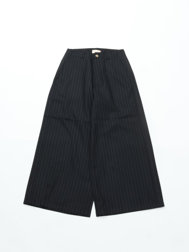 MEYAME  MERINO WOOL STRIPE SIDE LINE WIDE PANTS BLACK